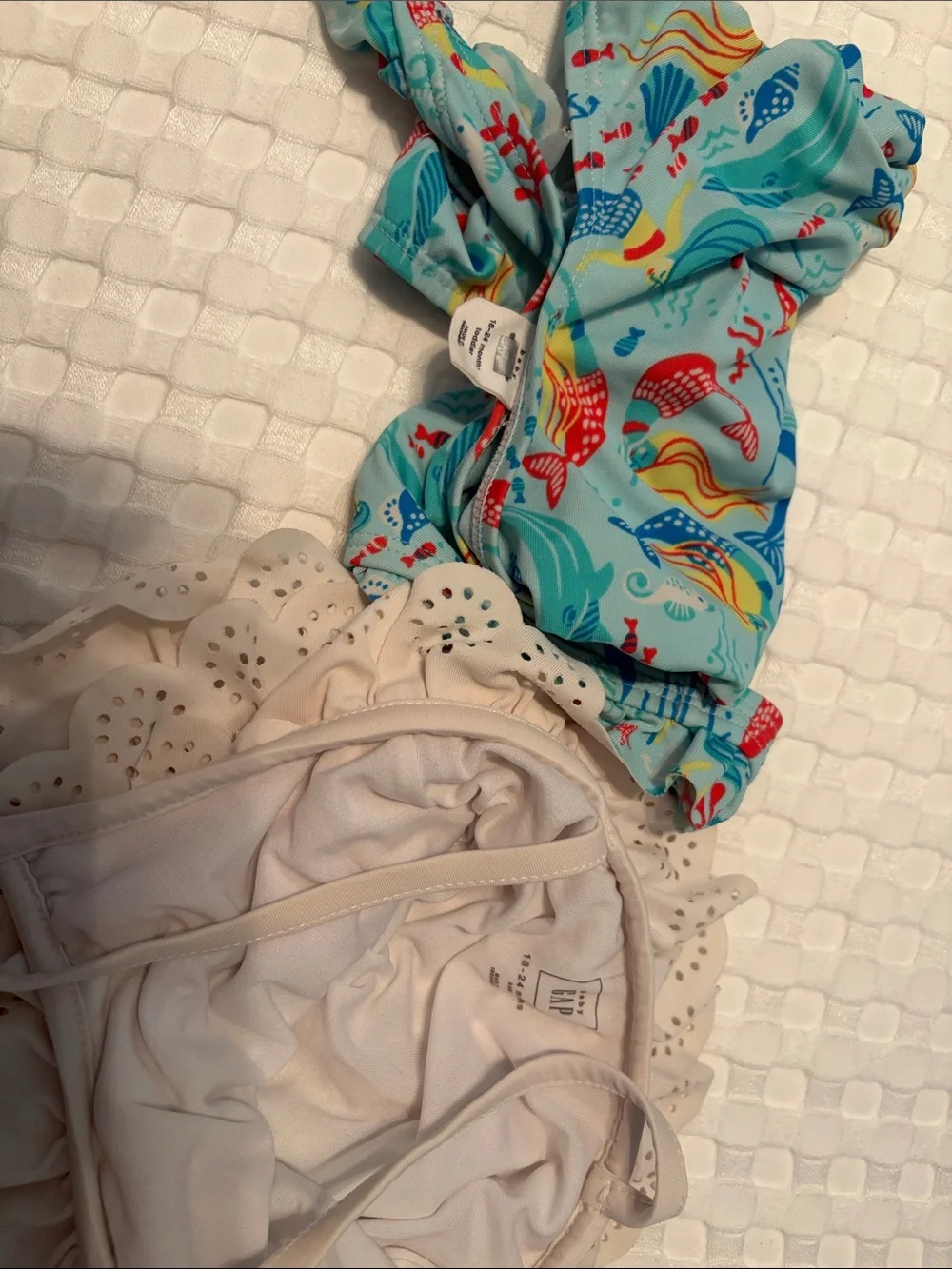 GAP Girls One-Piece Swimsuit - Multicolor Floral, Aqua, Cream, Rainbow